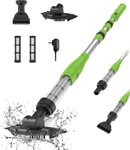POOLERGETIC 3-in-1 Cordless Pool Spa Hot Tub Vacuum Cleaner, Handheld Rechargeable Pool Cleaner with Long Runtime, Suitable for In-Ground Pools, Above-Ground Pools, Hot Tubs, Spas, Green - Lot 3053
