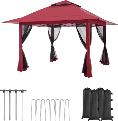 UDPATIO Pop Up Gazebo 13'x13' Patio Gazebo Tent Instant, Outdoor Gazebo with Mosquito Netting, Metal Frame Outdoor Canopies for Shade and Rain for Lawn, Garden, Backyard and Deck, Red - Lot 3060