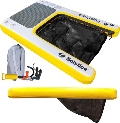 SOLSTICE ORIGINAL Inflatable Pup Plank Dog Float Floating Ramp Ladder For Pools Boats Docks | Dog On Water Ladder Steps | For Swimming Pets Up To 200 Pounds | Claw Friendly Safe & Easy For Large Dogs - Lot 3062