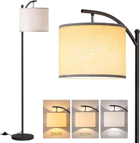 addlon Floor Lamp for Living Room with 3 Color Temperatures, Standing lamp with Linen lampshade for Bedroom, Office, Lamps with 9W LED Bulb Included - Black with Beige Lampshade - Lot 3067