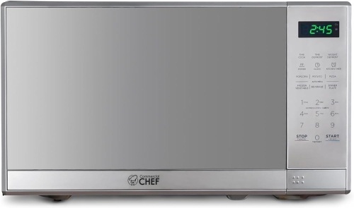 COMMERCIAL CHEF 0.7 Cu Ft Microwave with 10 Power Levels, 700W Microwave with Digital Display, Countertop Microwave with Child Safety Door Lock, Programmable with Push Button, Stainless Steel - Lot 3071
