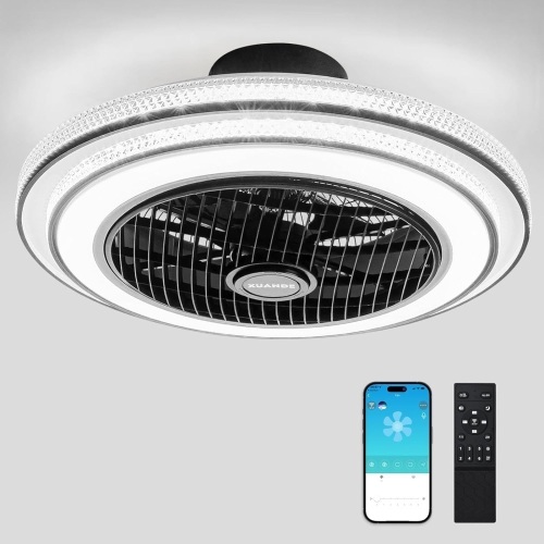 XuanDe Ceiling Fans with Lights and Remote Quiet, 20" Enclosed Modern Low Profile DC Motor 6 Gear Wind Speeds 3 Colors Stepless Dimming for Bedroom, Kitchen, Living Room - Lot 3072