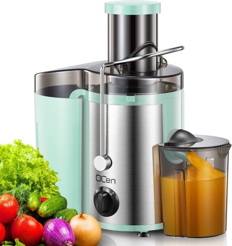 Qcen Juicer Machine, 500W Centrifugal Juicer Extractor with Wide Mouth 3” Feed Chute for Fruit Vegetable, Easy to Clean, Stainless Steel, BPA-free (Aqua) - Lot 3279