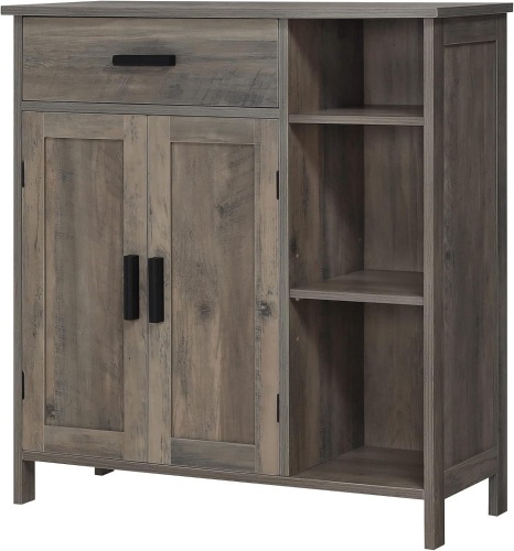 WEENFON Floor Storage Accent Cabinet with Doors and Shelves, Drawer for Living Room, Bedroom, Kitchen, Rustic Oak - Lot 3074