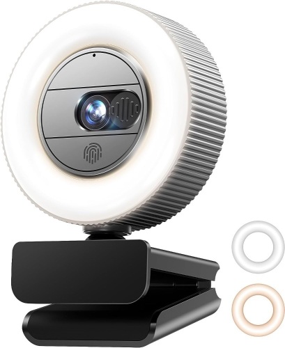 GUSGU 2K QHD Webcam with Microphone and Ring Light, G910 Web Camera Privacy Cover, USB Plug&Play Computer Camera for PC/Desktop/Laptop/Mac, Streaming Camera for Video Conferencing - Lot 3211