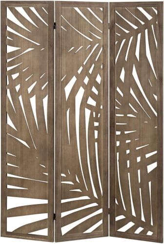 MyGift 3 Panel Tropical Palm Leaf Cutout Design Decorative Wood Room Divider  - Lot 282