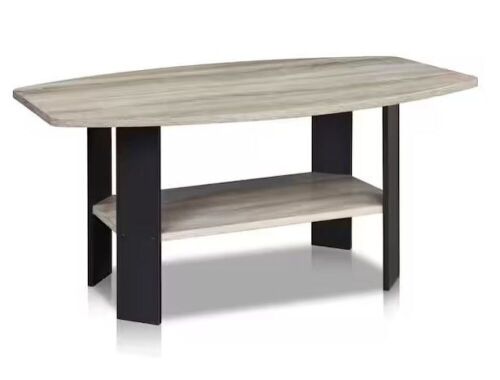 Furinno Simple 36 in. French Oak Gray/Black Medium Rectangle Wood Coffee Table with Shelf - Lot 635