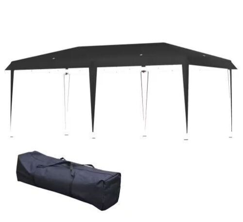 Outsunny 19 ft. x 10 ft. Heavy Duty Pop Up Black Canopy with Sturdy Frame, UV Fighting Roof, Carry Bag  - Lot 654