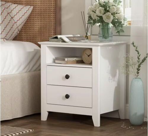 White Wooden Nightstand with 2 Drawers and Open Shelf, 19.7 L x 15.7 in. W x 21.7 in. H - Lot 674