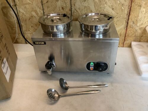 VEVOR Electric Soup Warmer, Dual 7.4QT Stainless Steel Round Pot 86~185°F Adjustable Temp, 1200W - Powers On, Gets Hot - Lot 716