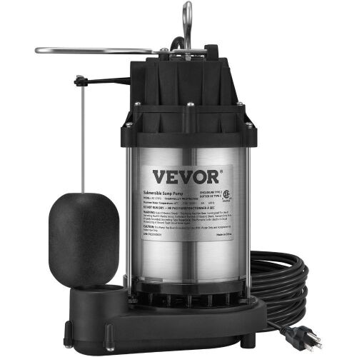 VEVOR Submersible Sump Pump Water Pump 1/2 HP 4320GPH Cast Iron Steel - Lot 720