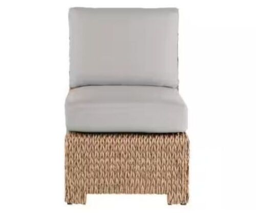 Hampton Bay Laguna Point Tan Wicker Armless Middle Outdoor Patio Sectional Chair with CushionGuard Stone Gray Cushions - Lot 99