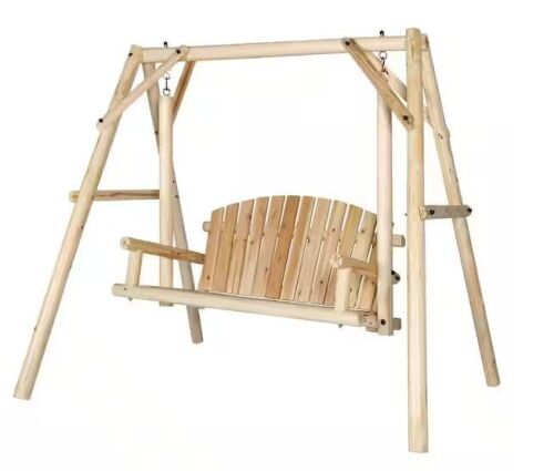 VEIKOUS 4.4 ft. 2-Person Natural Fir Wood Patio Porch Swing with A-Frame Stand  - Lot 22