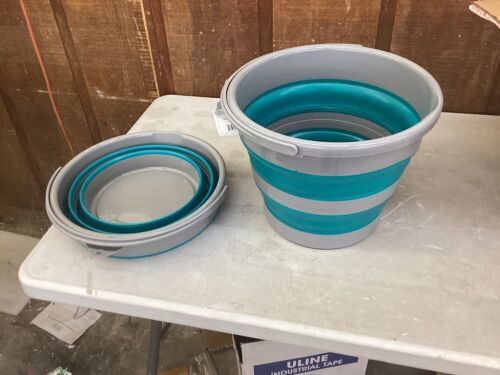 Collapsible Buckets in Teal, Set of 2   - Lot 368
