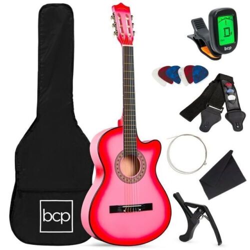 Beginner Acoustic Guitar Starter Set 38in w/ Case, All Wood Cutaway Design, Strap, Tuner - Lot 229