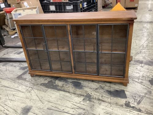 Brown Glass and Metal Windowpane Door Cabinet - Lot 30
