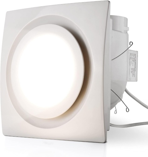 Zeyzer Bathroom Exhaust Fan with Light LED Square Quiet Ceiling Mount Ventilation Fan Combination for Bathroom/Shower/Restroom/Home/Office, 110 CFM 1.0 Sones 4 Inches Duct 110V, White6 .46"D x 9.84"W x 7.44"H - Lot 138