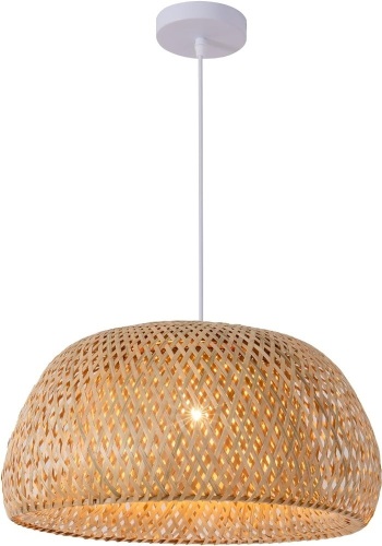 Teru Ji Kaikang Hand Woven Bamboo Pendant Light,17.72 in Rattan Single Light Weaving Natural Wooden Ceiling Hanging Light,Bamboo Chandelier for Kitchen - Lot 183