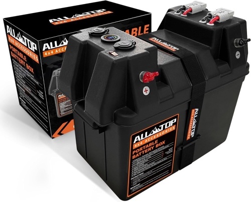 ALL-TOP Smart Battery Box, 12V Marine Case w/ 50AMP Connectors, Multi Ports & Circuit Breaker for RV & Solar Panel, Battery Not Included - Lot 184