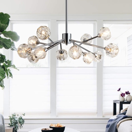 Weesalife Sputnik Chandelers Modern Crystal Pendant Light Chandelier 12 Lights Contemporary Chrome Branches Chandeliers Ceiling Light Fixtures for Dining Room Bedroom Living Room G9 Bulbs - Lot 209