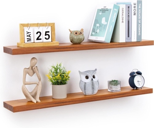 36 Inch Floating Shelves Set of 2, Solid Acacia Wood Shelves for Wall Decor & Storage, Wall Mounted Wooden Display Shelf for Bathroom Bedroom Kitchen - Lot 218