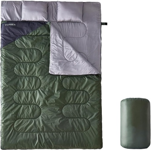 Tuphen Double Sleeping Bag, Sleeping Bag with 2 Pillows, Queen Size XL Bag for 2 People, Cold Warm Weather- 3 Seasons, Waterproof Adults Sleeping Bag for Camping, Backpacking or Hiking - Lot 283