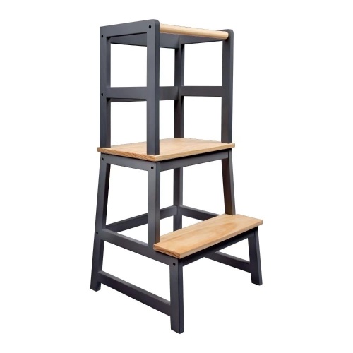 EKOUPLUS Wooden Step Stool for Kids, Premium Toddler Stool Kids Step Stool with Handle and Safety Rail, Perfect for Kitchen, Bathroom and Bedroom 18"D x 18"W x 34.8"H - Lot 284