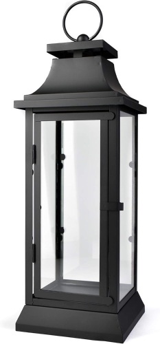 Serene Spaces Living Black Hurricane Lanterns with Clear Glass Panels, Perfect for Home Decor, Parties & Events, Table Top Or Hanging Lantern for Indoor & Outdoor, Measures 15" Tall and 5" Diameter  - Lot 288