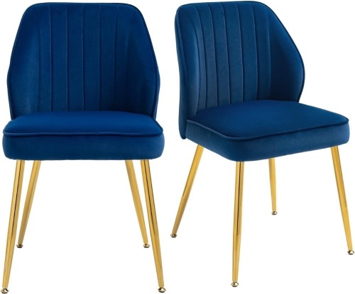 DRAGON GATE Modern Upholstered Dining Chairs Set of 2 with Seat Cushion, Armless Side Chair with Metal Legs for Dining Room Kitchen, Living Room (Blue 2PCS) 20.87"D x 19.68"W x 32.09"H - Lot 344