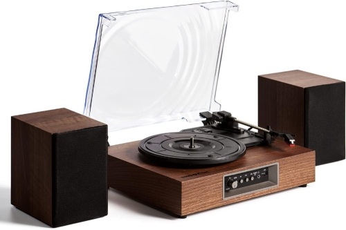 Shooron Vinyl Record Player with Powerful External Bookshelf Speakers, 3-Speed Belt-Driven Turntable with Magnetic Cartridge Support Headphone/USB Mode7'', 10'' and 12'' - Lot 106