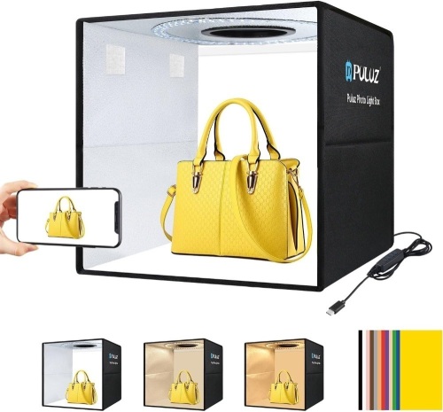 16"×16" Professional Photo Studio Light Box,PULUZ Portable Foldable Light Box Photography,Tri-Color Dimmable Photo Box Kit with 160 LED Lights & 6 Backdrops (12 Colors) for Product Photography - Lot 107