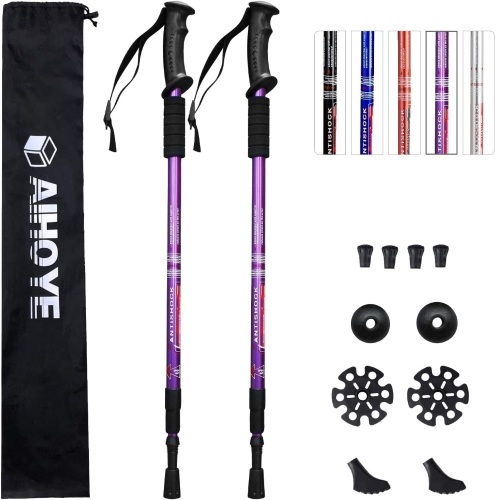 Aihoye Hiking Trekking Poles, 2 Pack Collapsible,Lightweight, Anti Shock, Hiking or Walking Sticks,Adjustable Hiking Pole for Men and Women 52 Inches - Lot 115