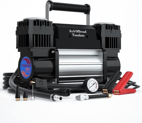 Tozalazz 12v Air Compressor Portable, [2X Faster Inflator 11.65CFM/330L/Min] Heavy Duty Tire Pump for Trucks Car Suv 4x4 Vehicle RV Tires, Offroad Dual Cylinder Kit - Lot 120
