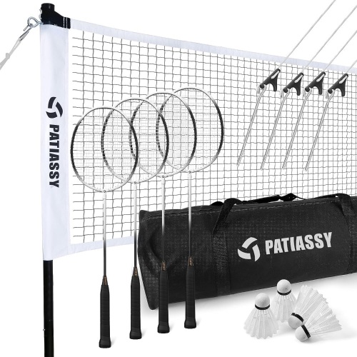 Patiassy Badminton Set for Backyard, Professional Badminton Net with 4 Badminton Rackets, Badminton Shuttlecocks and Carrying Bag 240"L x 30"W - Lot 225