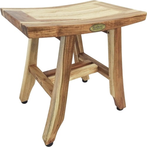 EcoDecors Satori Teak Wood Shower Shaving Foot Rest Stool Natural Rustic Finish - 10" D x 14" W x 15" H - Lot 226