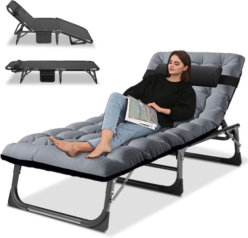Soliles Portable Folding Camping Cot, Adjustable 4-Position Adults Reclining Chairs with Mattress,Outdoor Patio Folding Lounge Chair Sleeping Cots Bed, Perfect for Camping, Pool, Beach, Patio 26.8"D x 75.2"W x 11.8"H - Lot 229