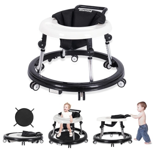 Wismind Baby Walker Foldable with 9 Adjustable Heights, Baby Walkers and Activity Center for Boys Girls Babies 6-12 Months, Baby Walker and Bouncer Combo with Wheels Portable Anti-Rollover 24.8 x 24.8 x 4.1 inches - Lot 230
