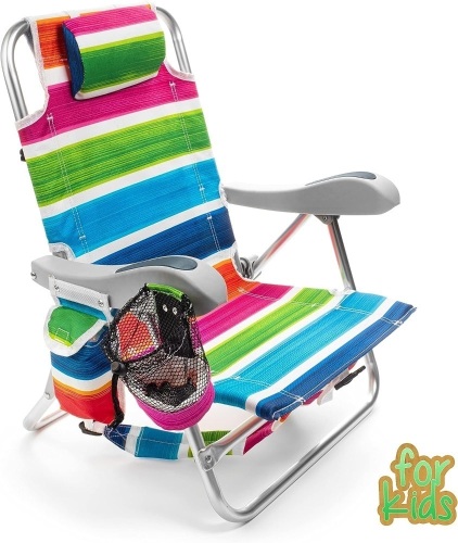 Homevative Kids Folding Backpack Beach Chair with 4 Positions, Carry Handle, Storage Pouch, Cup Holder and Phone Holder, Lightweight Design 13"D x 19"W x 25"H - Lot 325
