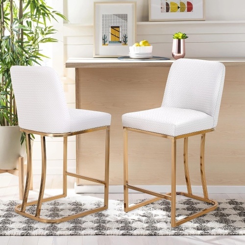 Erste!Bravo Creamy White Counter Height Bar Stools with Back Set of 2 for Kitchen Counter 24 Inch Modern Gold Barstools Faux Leather Upholstered Farmhouse Bar Chairs Island Stools, Creamy White+Gold - Lot 6
