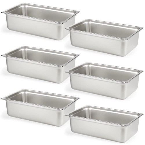 CURTA 6 Pack Anti-Jam Hotel Pans, Full Size 6 Inch Deep, NSF Commercial 18/8 Stainless Steel Chafing Steam Table Pan, Catering Storage Metal Food Pan - Lot 346
