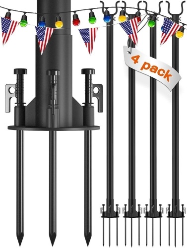 addlon 4 Pack String Light Poles Pro 10ft, Aluminum Waterproof Harder Outdoor Poles with Hooks for Hanging, Patio, Garden, Wedding, Parties - Classic Black  - Lot 361