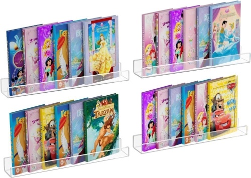 NIUBEE 24" Premium Acrylic Floating Nursery Kids Bookshelf Wall Ledge Shelf, Clear Invisible Spice Rack Bathroom Storage Shelves Display Organizer, 50% Thicker with Free Screwdriver, Set of 4 - Lot 362