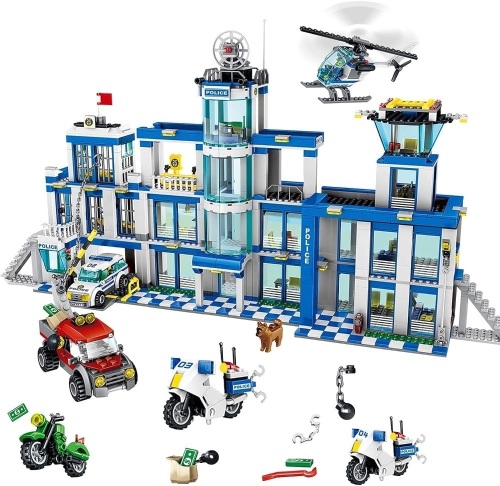City Police Station Building Toy Set for Kids,Boys,andGirls,1397 Pieces City Police Station Building Set,MOCREAR Police Station Mobile Command Center Building Blocks Kit Roleplay Toy Gifts (Blue) - Lot 382