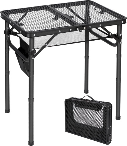REDCAMP Folding Portable Grill Table for Outside, Lightweight Aluminum Metal Grill Stand Table for Camping Cooking BBQ RV Picnic, 3 Heights Adjustable,Black 23.6"x15.7" - Lot 384