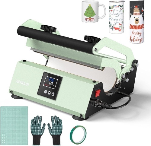 EENOUR Tumbler Heat Press Machine for 30oz 20oz Sublimation Blank Skinny Tumbler Glass Jar Can - Heat Transfer Vinyl Mug Press with Temp&Timer Setting for 11-16oz Coffee/Ceramic Mug Cup - Green 11.8 x 9.1 x 10.6  - Lot 41