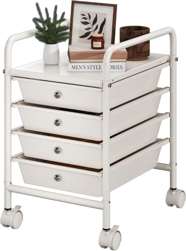 4-Tier Utility Cart with 4 Drawers, Rolling Utility Cart with 2 Lockable Wheels, Multipurpose Mobile Rolling Drawer Cart, Easy Assembly Office Bathroom Kitchen Kids' Room Classroom 13.78"D x 16.14"W x 7.09"H - Lot 484