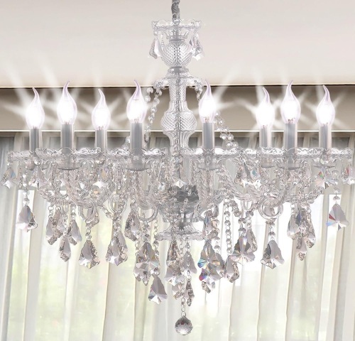 Clear 8 Lights K9 Crystal Chandelier,Candle Pendant Lamp Ceiling lighting, Crystal Chandeliers for dining room ,Bedroom,Living Room, 31inch x27.5 Inch ( Color: Clear)with 8pcs 5W E12 LED Bulbs. - Lot 150
