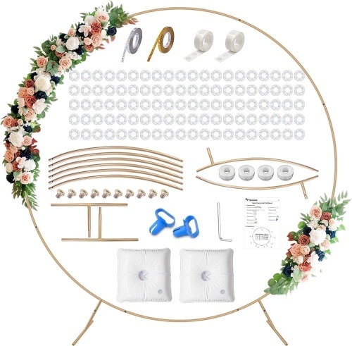 Fikowo Round Arch Backdrop Stand Kit - 7.2ft Large Golden Metal Circle Balloon Arch Frame  - Lot 154