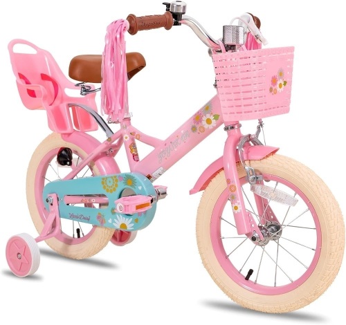 OYSTAR Little Daisy Kids Bike for 2-7 Years Girls with Training Wheels & Front Handbrake 12 Inch Princess Kids Bicycle with Basket Bike Streamers Toddler Girl Bikes, Blue Pink White - Lot 155