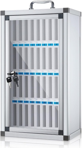 Amylove Cell Phone Locker Cabinet Aluminum Alloy Pocket Chart Storage Locker Box Cabinet Wall-Mounted Cell Phones Storage Cabinet Cell Phones Locker Box with Handle for Office Classroom Gym (36 Slots) 22.04"D x 12.99"W x 9.44"H - Lot 159